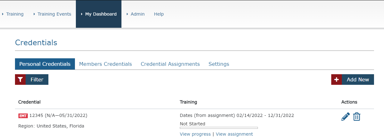 how can i see my training progress towards credential requirements