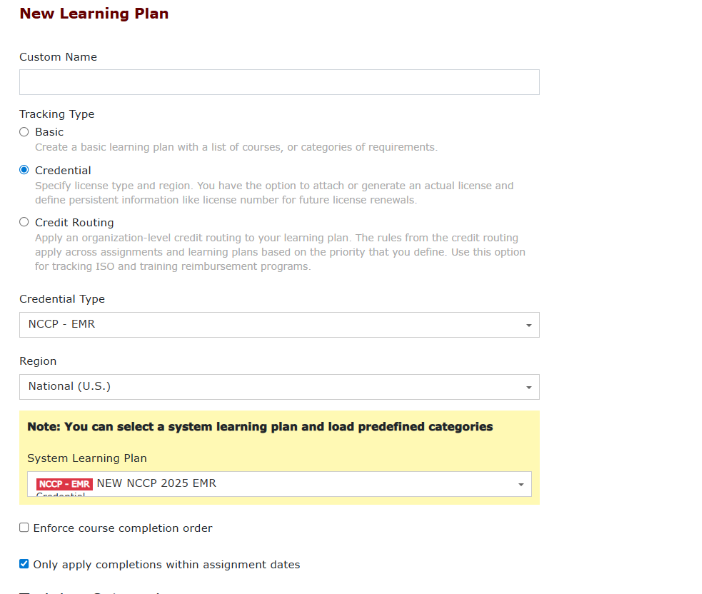National Registry Codes and Code-based Learning Plans