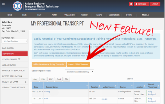 National Registry Codes and Code-based Learning Plans